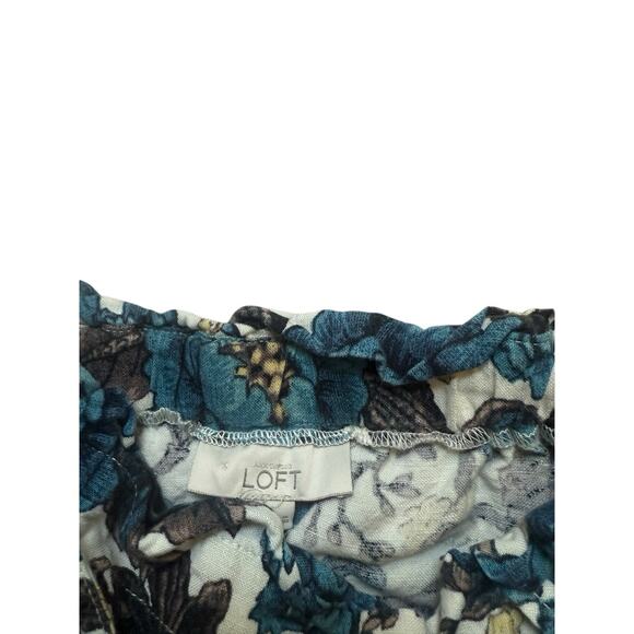 Ann Taylor Loft Linen Blend Tie Waist Mini Skirt Blue Floral w/ Pockets Small - Picture 4 of 5